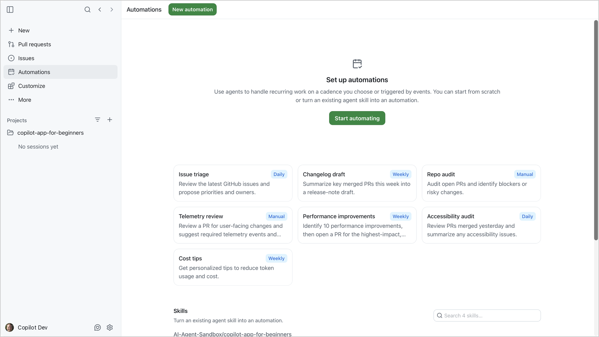 Automations view