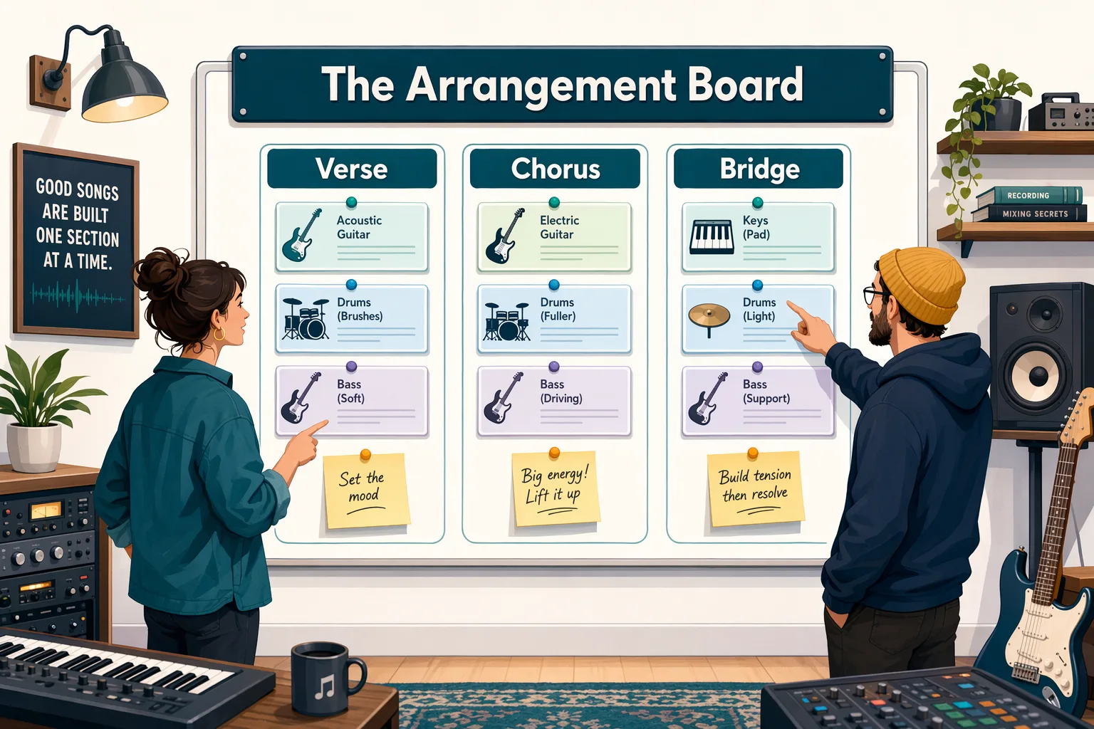 Arrangement board analogy for canvases
